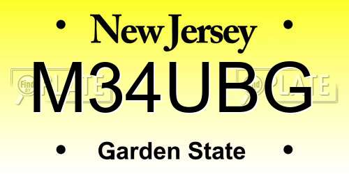 M34UBG New Jersey License Plate