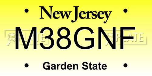 M38GNF New Jersey License Plate