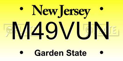 M49VUN New Jersey License Plate