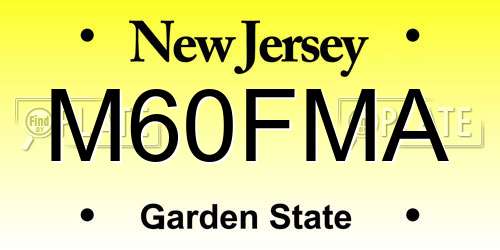 M60FMA New Jersey License Plate