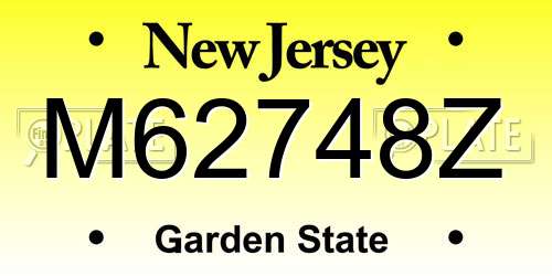 M62748Z New Jersey License Plate