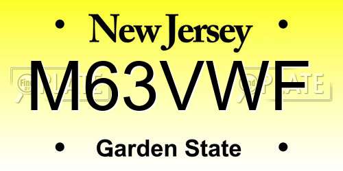 M63VWF New Jersey License Plate