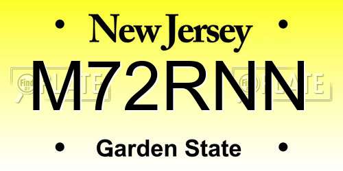 M72RNN New Jersey License Plate