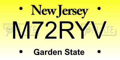 M72RYV New Jersey License Plate