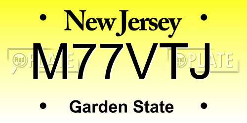 M77VTJ New Jersey License Plate