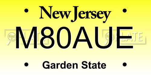 M80AUE New Jersey License Plate