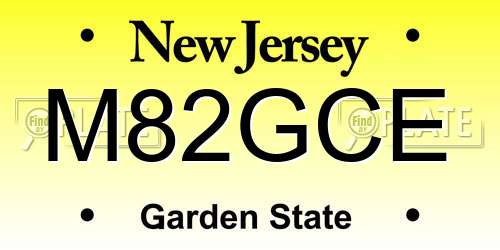 M82GCE New Jersey License Plate