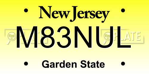 M83NUL New Jersey License Plate