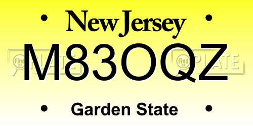 M83OQZ New Jersey License Plate