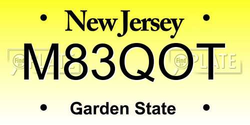 M83QOT New Jersey License Plate