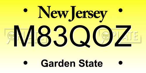 M83QOZ New Jersey License Plate