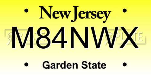 M84NWX New Jersey License Plate