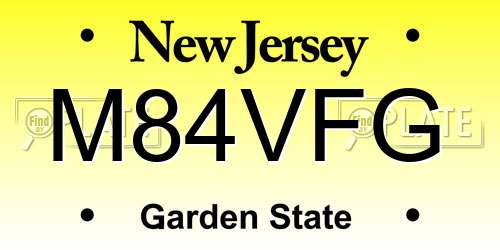 M84VFG New Jersey License Plate