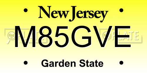 M85GVE New Jersey License Plate
