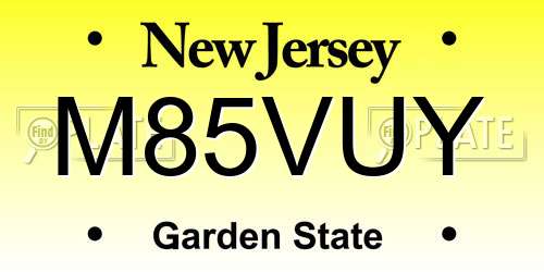 M85VUY New Jersey License Plate