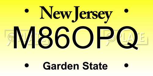 M86OPQ New Jersey License Plate