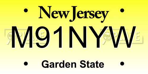 M91NYW New Jersey License Plate