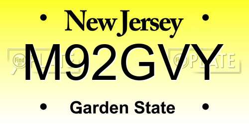 M92GVY New Jersey License Plate