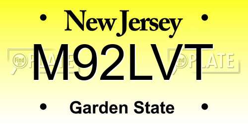 M92LVT New Jersey License Plate