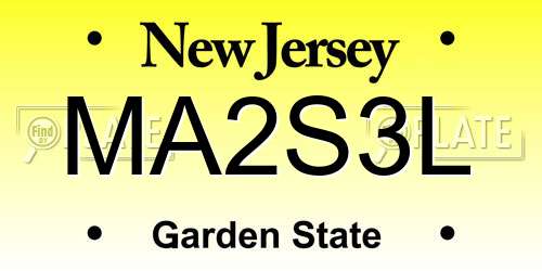 MA2S3L New Jersey License Plate