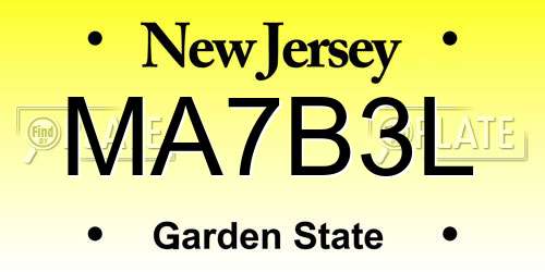 MA7B3L New Jersey License Plate