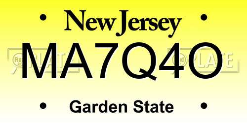 MA7Q4O New Jersey License Plate