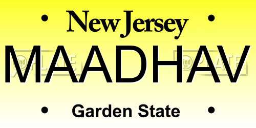 MAADHAV New Jersey License Plate