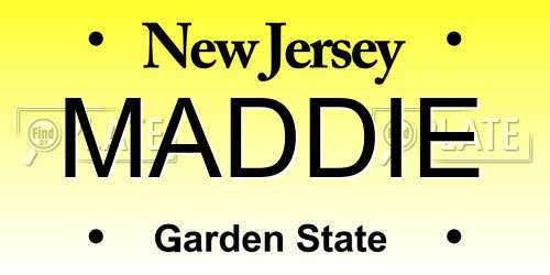 MADDIE New Jersey License Plate