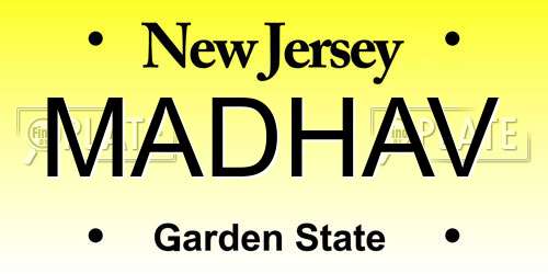MADHAV New Jersey License Plate