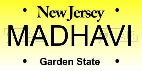 MADHAVI New Jersey License Plate