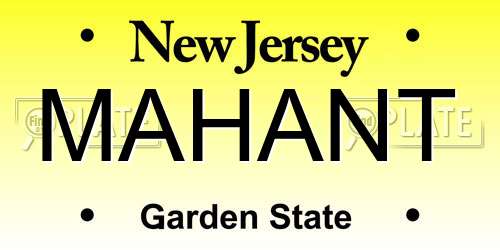 MAHANT New Jersey License Plate
