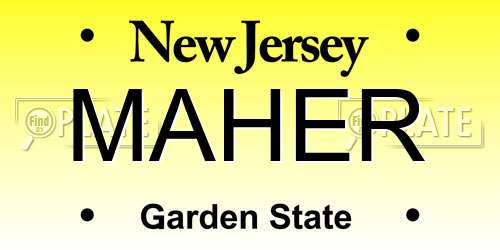 MAHER New Jersey License Plate