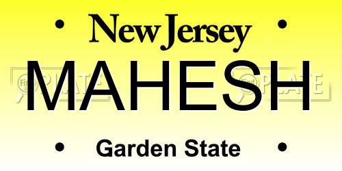 MAHESH New Jersey License Plate