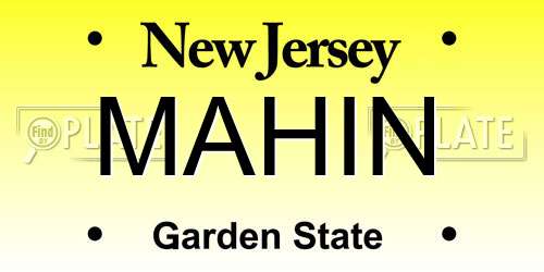 MAHIN New Jersey License Plate