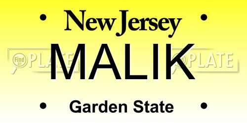 MALIK New Jersey License Plate
