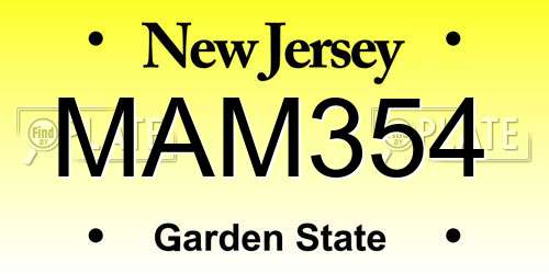 MAM354 New Jersey License Plate