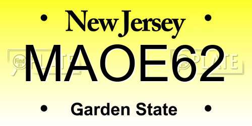 MAOE62 New Jersey License Plate