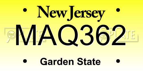 MAQ362 New Jersey License Plate