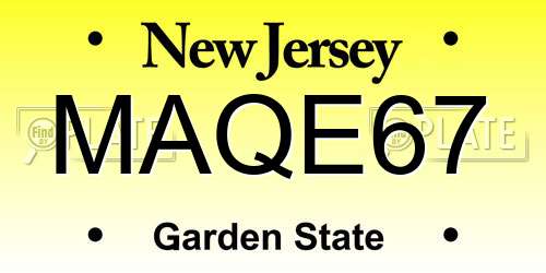 MAQE67 New Jersey License Plate