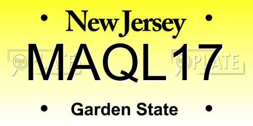 MAQL17 New Jersey License Plate