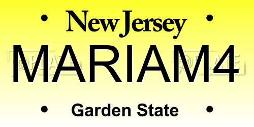 MARIAM4 New Jersey License Plate