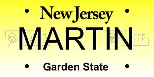 MARTIN New Jersey License Plate