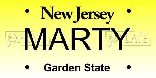 MARTY New Jersey License Plate