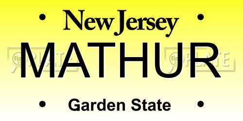 MATHUR New Jersey License Plate