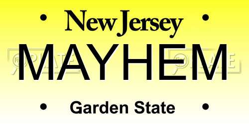 MAYHEM New Jersey License Plate