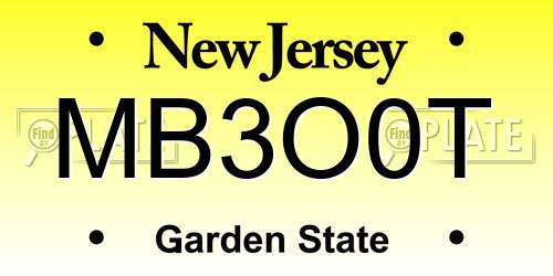 MB3O0T New Jersey License Plate