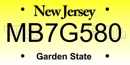 MB7G580 New Jersey License Plate