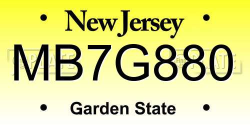 MB7G880 New Jersey License Plate
