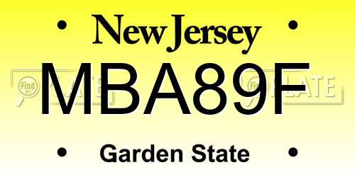 MBA89F New Jersey License Plate