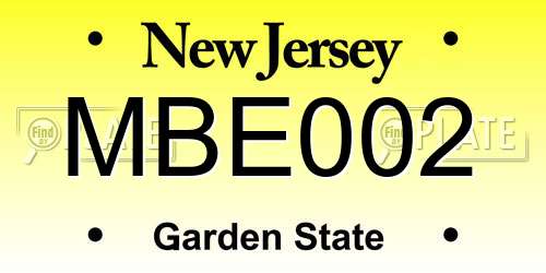 MBE002 New Jersey License Plate